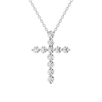 Diamond2Deal 14K White Gold 0.75 Ct Lab Grown Diamond 11 Stone Cross Pendant Necklace