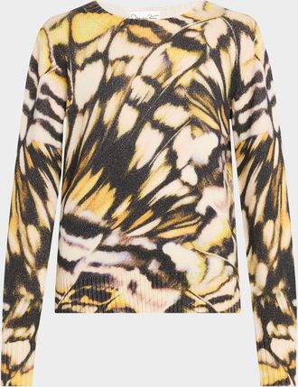 Oscar De La Renta Butterfly Print Wool Crewneck Sweater