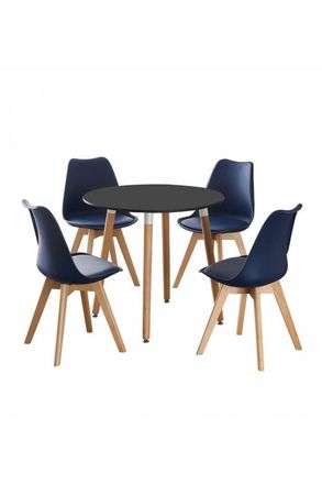 Life Interiors Lorenzo Round Dining Set with a Table & Dining Chair Set of 4 in Blue