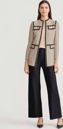 Misook Tailored Multi-Stitch Zigzag Trim Knit Jacket in Biscotti/black at Nordstrom, Size Xx-Large