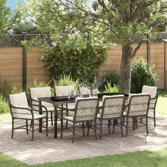 vidaXL Conjunto De Comedor De Jard&iacute;n 9 Pcs Marr&oacute;n Rat&aacute;n Sint&eacute;tico Vidaxl