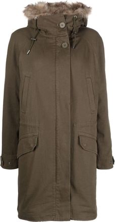 Yves Salomon shearling-trim hooded parka - women - Lamb Fur/Wool/Cotton/Acrylic/Elastane/Polyester/Duck Down/Duck Feathers/Polyamide - 32 - Green