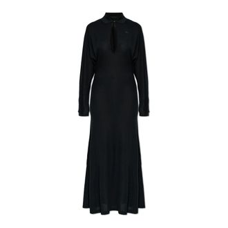 Lacoste Runway Polo Collar Silk Maxi Dress - Dames - Maxi kleedjes - Groen - XS - Leer - Kleedjes