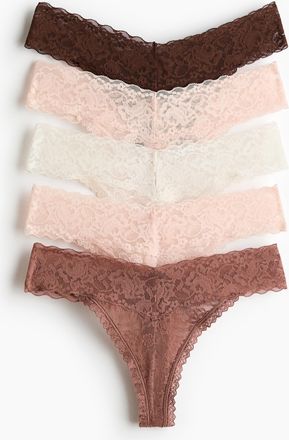 H&M 5er-Pack Tangas aus Spitze - Hellrosa/Dunkelbraun