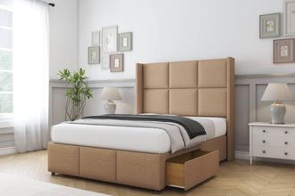 Sloomy Beaumont Dumfries Divan Set 2 Drawers-54 Wingback-Footboard in Light Brown | Size: Super King