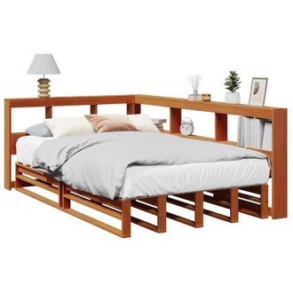 vidaXL Vidaxl - Cama Con Estanter&iacute;a Sin Colch&oacute;n Madera Maciza Marr&oacute;n 120x190 Cm