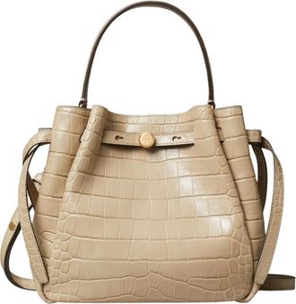 Tory Burch Romy Croc-Embossed Bucket Bag - Dames - Schoudertassen - Beige - ONE Size - Leer - Tassen