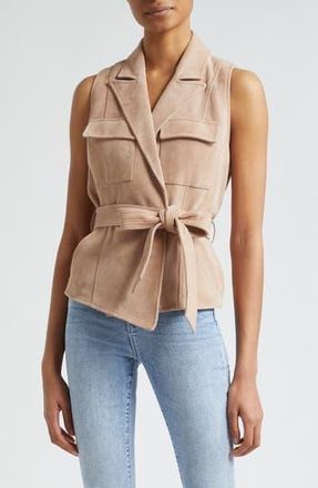 L'agence Arbor Belted Wrap Front Suede Vest in Cashew at Nordstrom Rack, Size X-Large