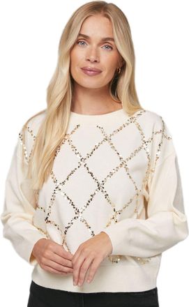 Wallis Petite Sequin Diamond Jumper, L, Ivory