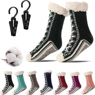 Generic Ultra-Thick Cute Slipper Home Socks-2026 New Ultra Tthick Cashmere Slipper Socks with Grips for Women (Green)