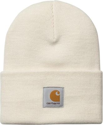 Carhartt Work in Progress Ribgebreide Logo Beanie Muts - Heren - Hoeden - Beige - ONE Size - Accessoires