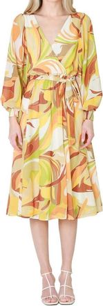 Flying Tomato Printed Woven Midi Dress In Ivory Brown