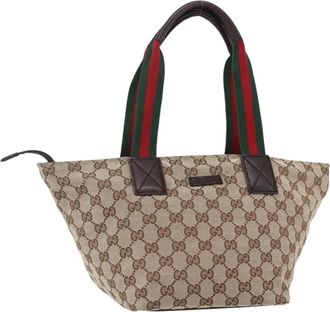 Gucci Web Zip Tote Gg Canvas Beige Canvas Handbag (Pre-Owned)