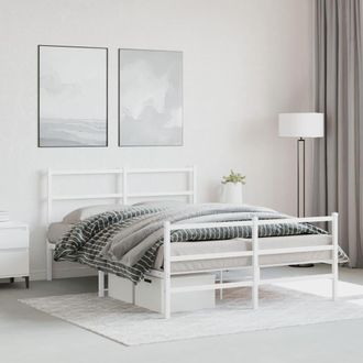 vidaXL Vidaxl - Estructura Cama Sin Colch&oacute;n Con Estribo Metal Blanco 135x190 Cm