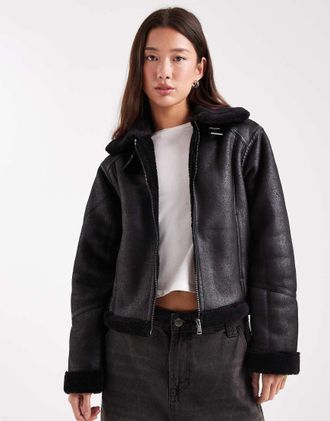 New Look Giacca stile aviatore corta nera-Nero