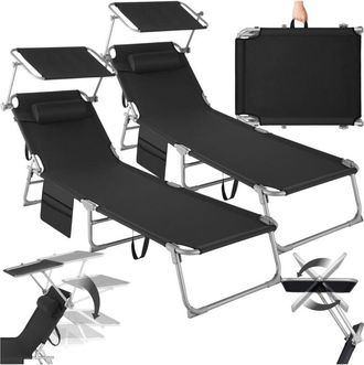 TecTake Tectake - Set di 2 sdraio Chloé 4 posizioni con cuscino poggiatesta - Sdraio da giardino, sdraio mare, sedia sdraio relax
