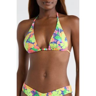 Kulani Kinis Classic Tie Halter Bikini Top in Neon Sunset at Nordstrom, Size X-Large