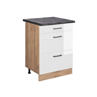 Vicco Mueble Bajo De Cocina R-line, Blanco Alto Brillo, 60 Cm Con Cajones, Et Antracita Vicco