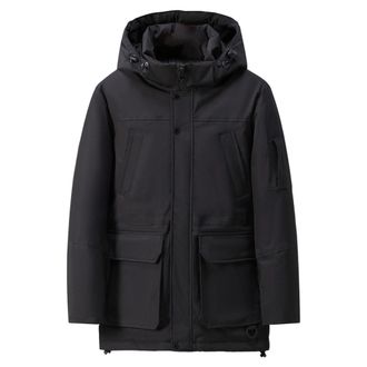 Generic Men Long Coat Mens Winter Coat Long Puffer Jacket Thicken Parka with Removable Hood Warm Outerwear Black Large