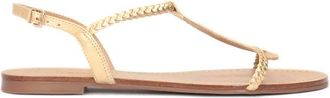 Kazar Gouden sandalen op een platte zool - Dames - Sandalen - Geel - 37 EU - Leer - Schoenen