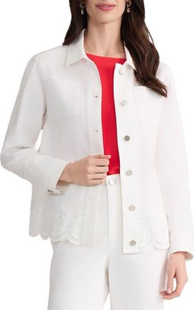 Jones New York Eyelet Embroidered Trim Shirt Jacket in Soft White at Nordstrom, Size X-Large