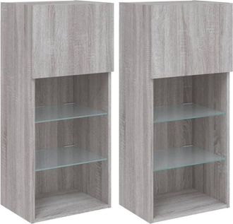 vidaXL Muebles de TV con luces LED 2 uds gris Sonoma 40,5x30x90 cm vidaXL