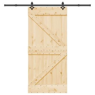 Berkfield Home Sliding Door with Hardware Set 95x210 cm Solid Wood Pine in Brown