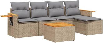 vidaXL Juego De Sof&aacute;s Jard&iacute;n Con Cojines 6 Pzas Rat&aacute;n Sint&eacute;tico Beige Vidaxl