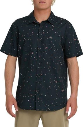 Quiksilver Ditsy Blossom Floral Classic Short Sleeve Cotton Button-Up Shirt in Anthracite at Nordstrom, Size Xx-Large
