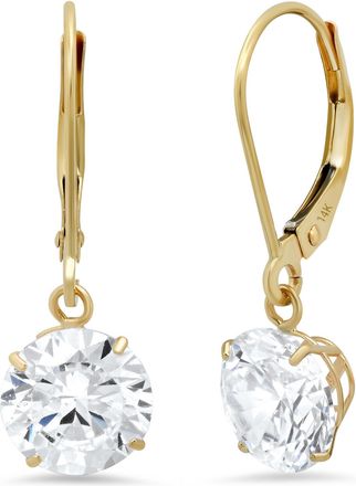 MAX + STONE 14k Yellow or White Gold Leverback Cubic Zirconia Dangle Earrings 5mm to 10mm