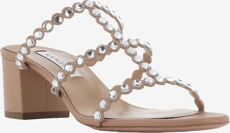 Aquazzura Offene Pantoletten aus Leder und Kristallen Tequila 50