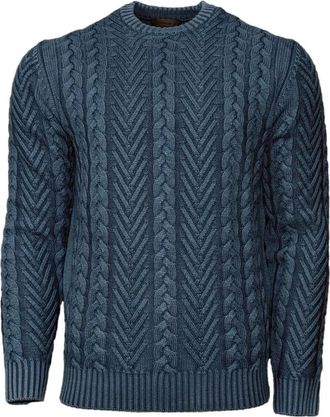 Ferrante Ronde hals kabeltrui - Heren - Ronde hals truien - Blauw - XL - Wol - Truien & Vesten