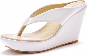 Generic Flip Flops for Womens Platform Wedge Sandals Espadrilles Thong Sandals Wedge High Heels Slippers for Beach/Indoor Outdoor,White,10 UK