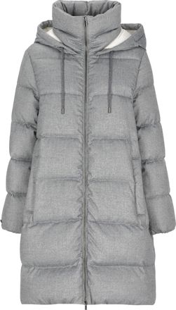 PESERICO Grey Hooded Quilted Long Down Jacket
