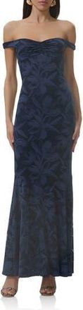 AFRM Morgan Floral Mesh Off the Shoulder Dress in Black Iris at Nordstrom Rack, Size Xx-Small