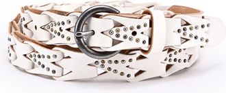 OLD TREND Oranda Genuine Leather Woven Studded Statement Belt in White at Nordstrom, Size Medium
