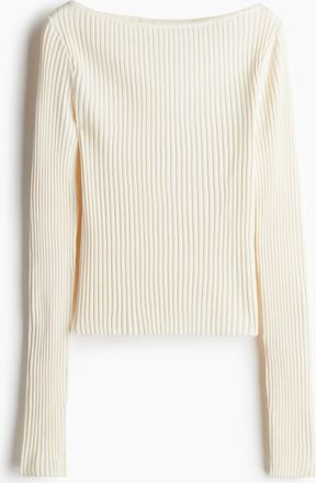 H&M Geripptes Shirt mit U-Boot-Ausschnitt - White