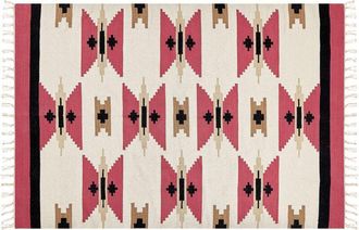 Beliani Beliani - Alfombra Kilim De Algod&oacute;n Rojo Beige Negro 160 X 230 Cm A Mano Geom&eacute;trico Borlas Garni