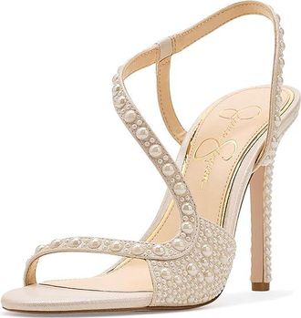 Jessica Simpson Jaycin Embellished Heeled Sandals Womens Sandals Soft Ivory : 5.5 M, Synthetic