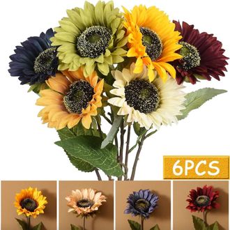 OEM Girasoles De Seda Grandes De 63,5 Cm (25 Pulgadas), Paquete De 6 Girasoles De Alta Simulaci&oacute;n Con Tallos, Flores Artificiales Que Se Venden Al Por May