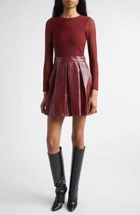 Alice & Olivia Chara Long Sleeve Faux Leather Party Dress in Oxblood at Nordstrom, Size 8