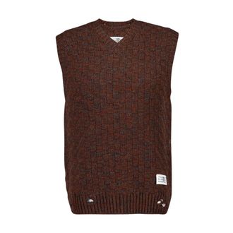 Maison Margiela Truien & Vesten, Heren, Bruin, M, Bruin Ribgebreid Vest van Virgin Wool