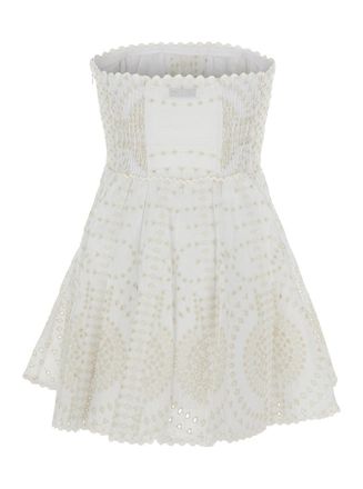 Charo Ruiz Ibiza Eyelet Embroidery Flounce Dress - White