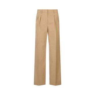 Moncler Wide Trousers, female, Brown, Size: 2XS Cotton Gabardine Wide-Leg Tailored Pants