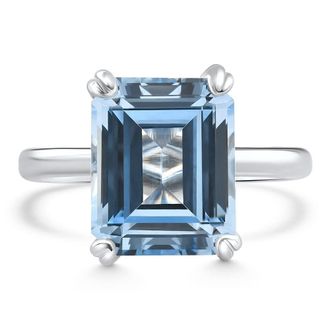 Pompeii3 Emerald Cut Aquamarine Solitaire Sandi Ring Platinum 12MM Lab Grown Size: 5