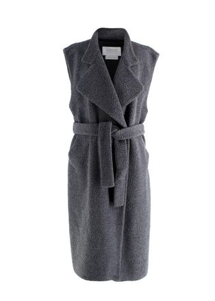 Harris Wharf London Grey Shearling Wool Long Gilet Size L