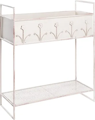 Beliani Jardinera Elevada Macetero De Metal Para Interior Y Exterior Con Soporte 62 X 25 X 70 Cm Hierro Beige Lupine