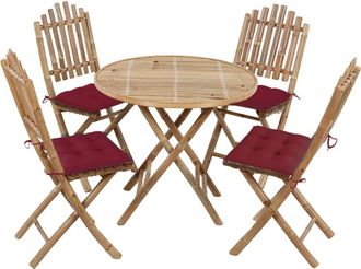 vidaXL Set De Comedor De Jard&iacute;n Plegable 5 Piezas Con Cojines Bamb&uacute; Vidaxl
