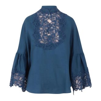 Ermanno Scervino Embroidered Blouse with Wide Sleeves - female - Ermanno Scervino - Blouses - Blue - XL - Blouses & Shirts
