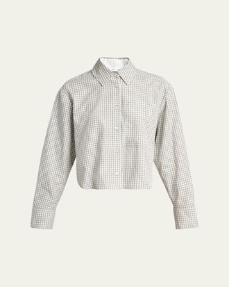 Proenza Schouler Olive Cropped Check Shirt